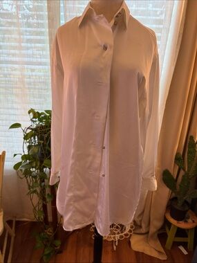 Elegant Women's White Long Button-Up Blouse